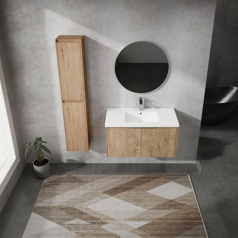 Swiss Madison Cascade 36 Wall-Mounted Bathroom Vanity - Brown Oak Cabinet Without Top